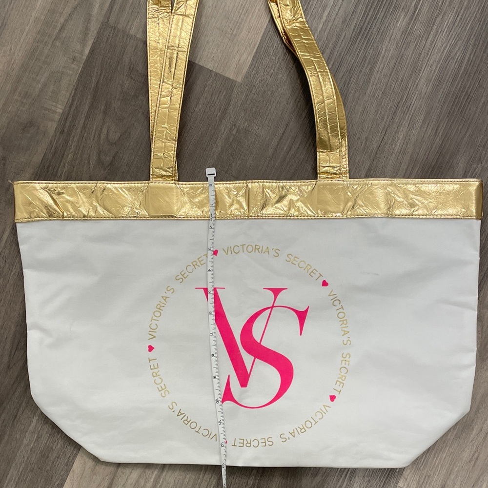 Victoria's Secret White Tote with Gold and Pink Accents